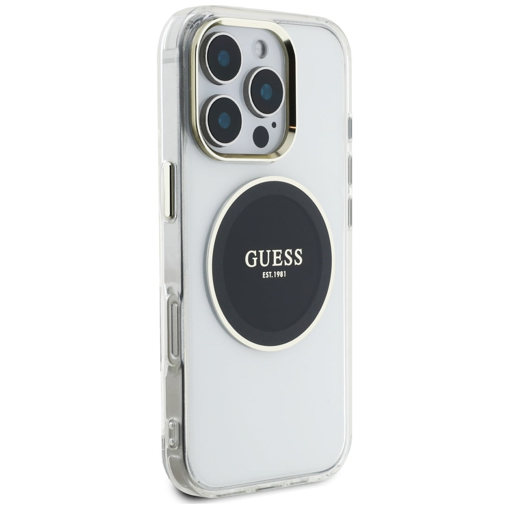 MagSafe tok Apple iPhone 16 Pro-hoz, Guess, IML Metal Colored Circle, Fekete
