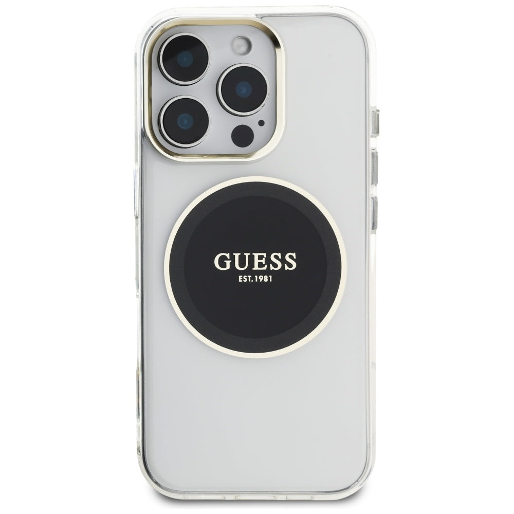MagSafe tok Apple iPhone 16 Pro-hoz, Guess, IML Metal Colored Circle, Fekete