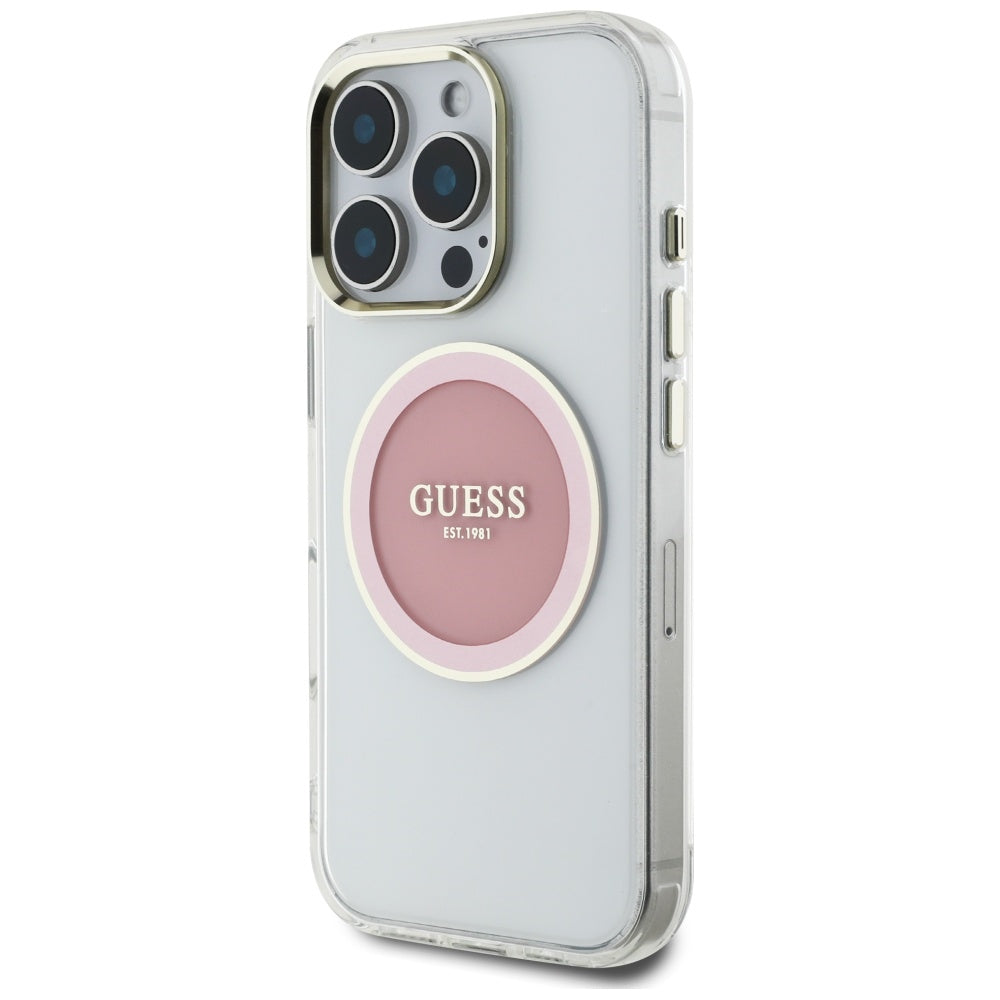 MagSafe tok Apple iPhone 16 Pro-hoz, Guess, IML Metal Colored Circle, Rózsaszín