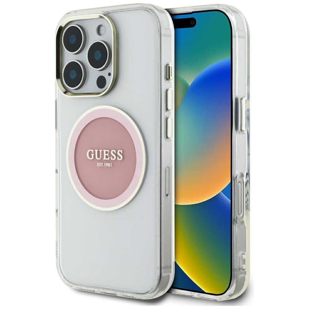 MagSafe tok Apple iPhone 16 Pro-hoz, Guess, IML Metal Colored Circle, Rózsaszín