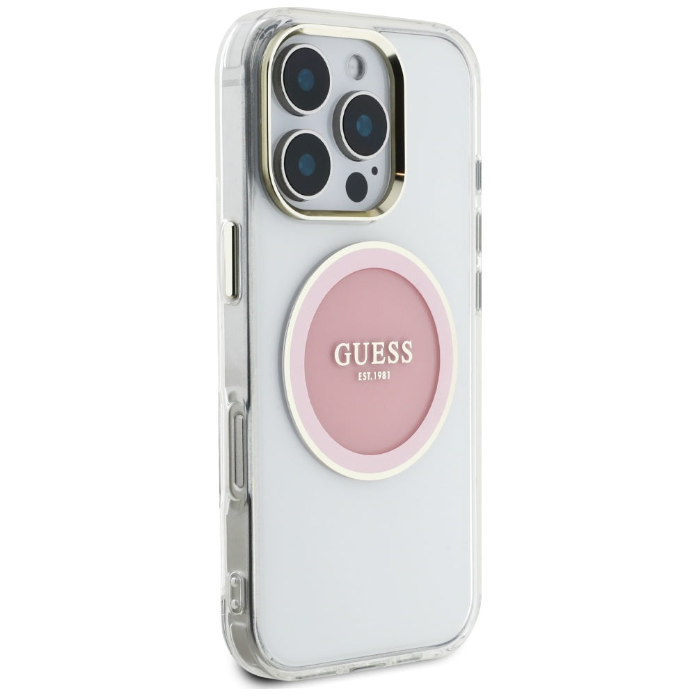 MagSafe tok Apple iPhone 16 Pro-hoz, Guess, IML Metal Colored Circle, Rózsaszín