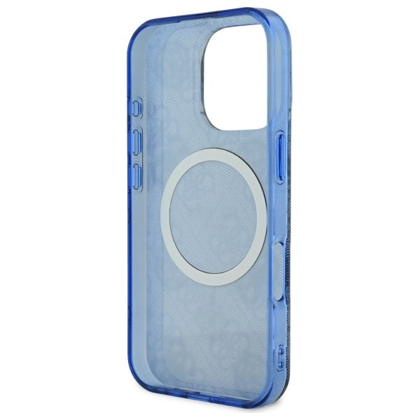 MagSafe Case for Apple iPhone 16 Pro, Guess, IML Peony On 4G Background, Blue