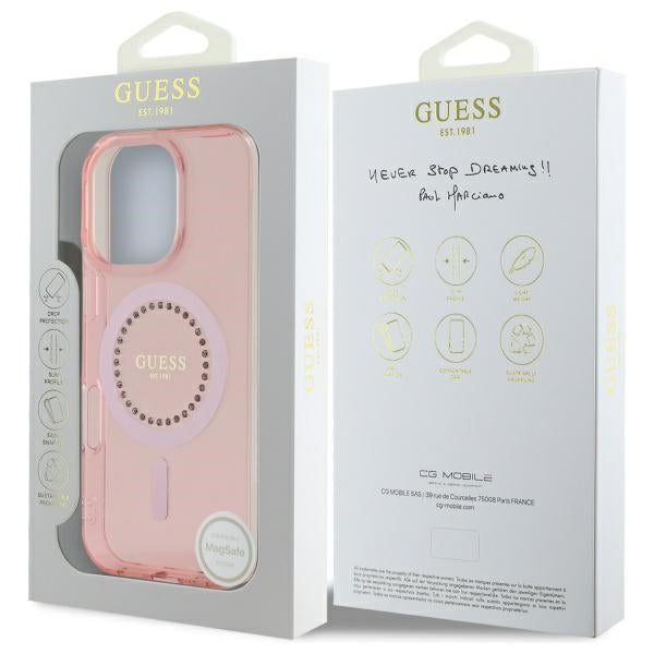 MagSafe Case for Apple iPhone 16 Pro, Guess, IML Rhinestone, Pink