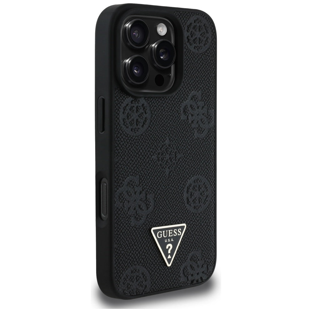 MagSafe tok Apple iPhone 16 Pro-hoz, Guess, Peony Grained Hot Stamp Triangle, Fekete