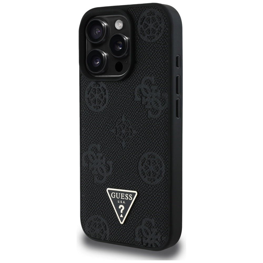 MagSafe tok Apple iPhone 16 Pro-hoz, Guess, Peony Grained Hot Stamp Triangle, Fekete