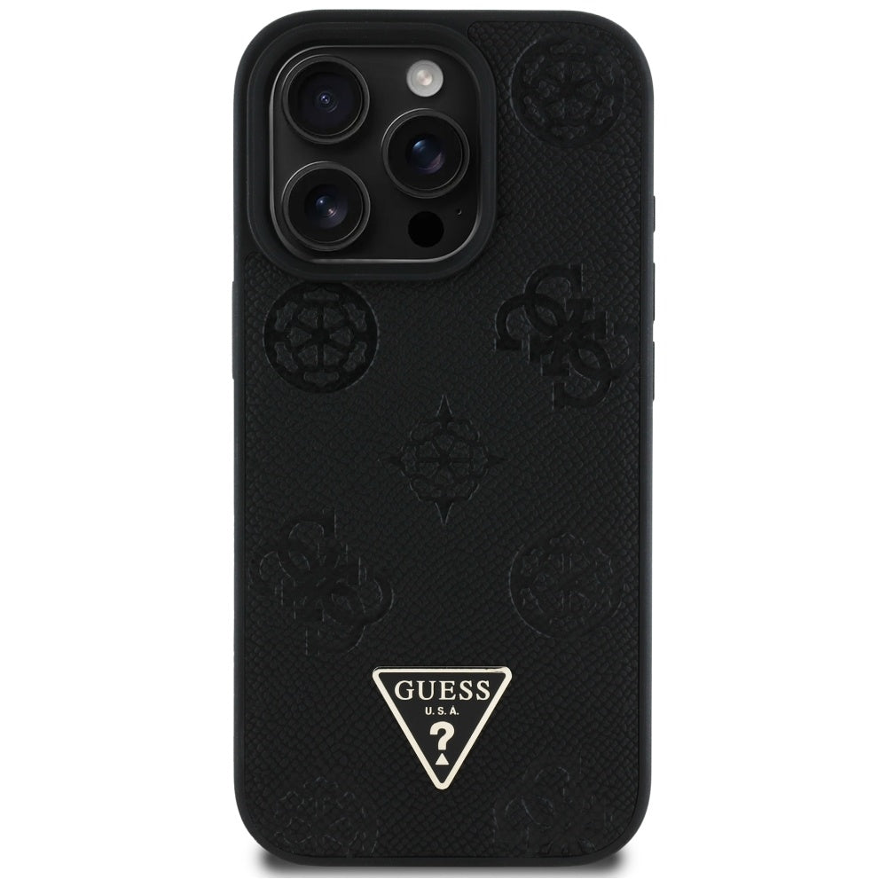 MagSafe tok Apple iPhone 16 Pro-hoz, Guess, Peony Grained Hot Stamp Triangle, Fekete