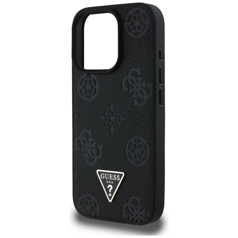 MagSafe tok Apple iPhone 16 Pro-hoz, Guess, Peony Grained Hot Stamp Triangle, Fekete