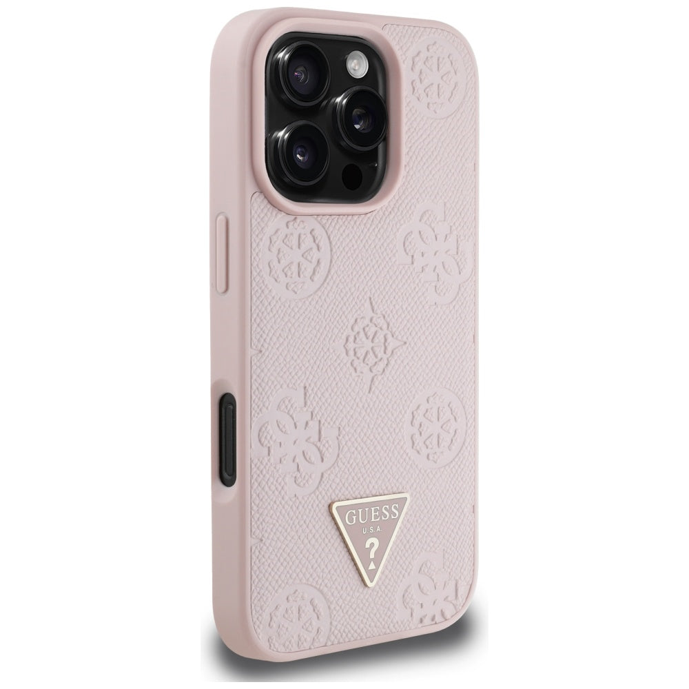 MagSafe Case for Apple iPhone 16 Pro, Guess, Peony Grained Hot Stamp Triangle, Pink