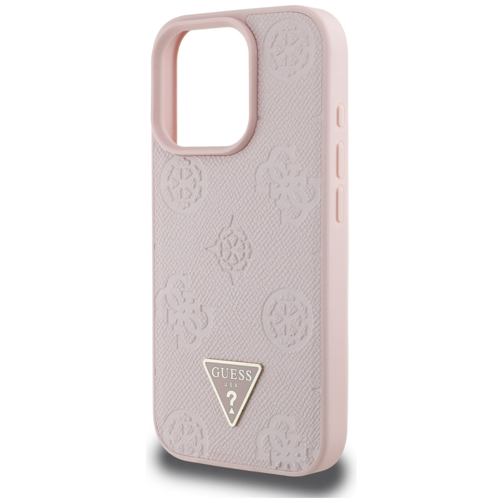 MagSafe Case for Apple iPhone 16 Pro, Guess, Peony Grained Hot Stamp Triangle, Pink