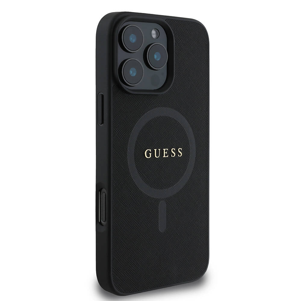 MagSafe Case for Apple iPhone 16 Pro, Guess, Saffiano Classic Logo, Black