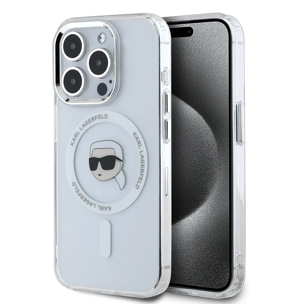MagSafe tok Apple iPhone 16 Pro-hoz, Karl Lagerfeld, IML Metal Karl's Head, Fehér