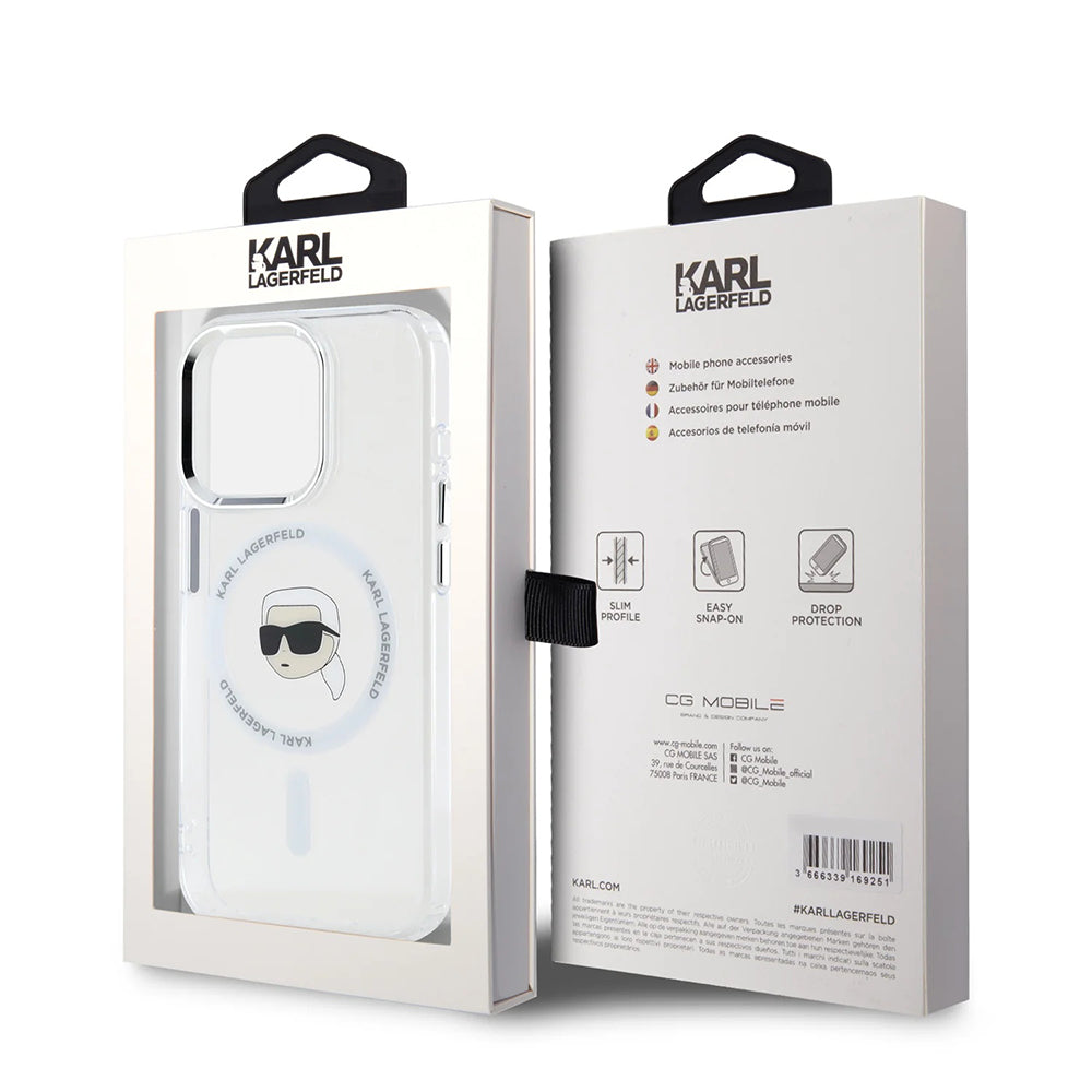 MagSafe tok Apple iPhone 16 Pro-hoz, Karl Lagerfeld, IML Metal Karl's Head, Fehér