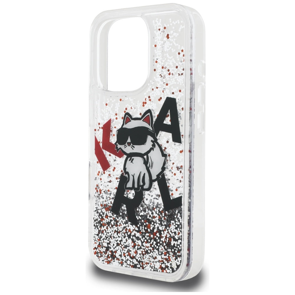 MagSafe tok Apple iPhone 16 Pro-hoz, Karl Lagerfeld, Liquid Glitter Choupette Logo, Átlátszó
