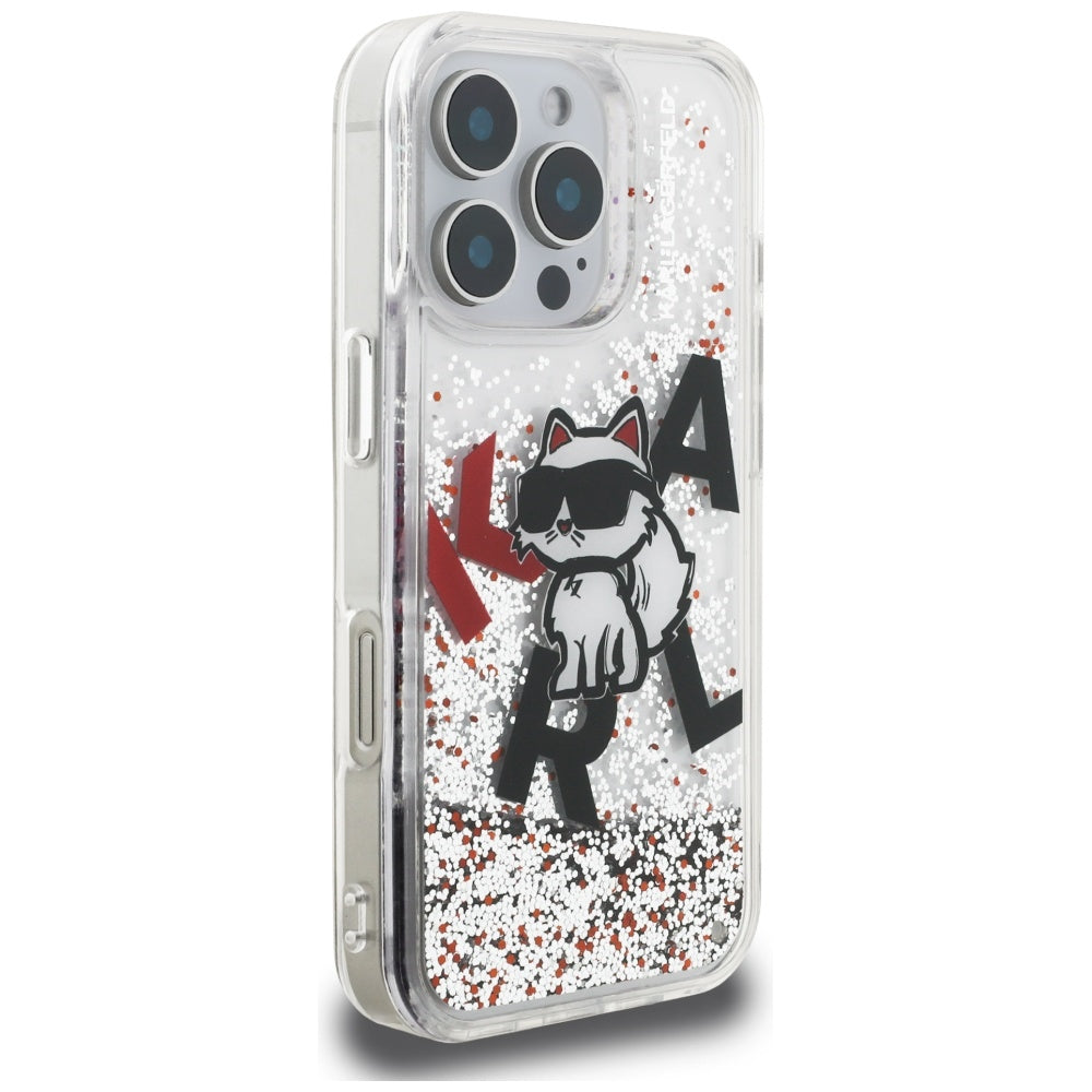 MagSafe tok Apple iPhone 16 Pro-hoz, Karl Lagerfeld, Liquid Glitter Choupette Logo, Átlátszó