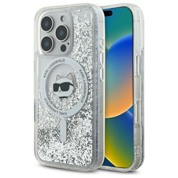MagSafe tok Apple iPhone 16 Pro-hoz, Karl Lagerfeld, Liquid Glitter Choupette's Head, Átlátszó