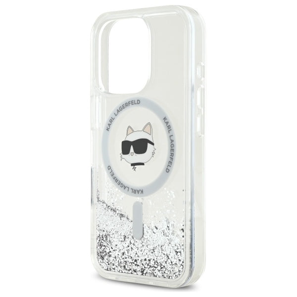 MagSafe tok Apple iPhone 16 Pro-hoz, Karl Lagerfeld, Liquid Glitter Choupette's Head, Átlátszó