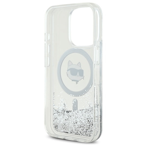 MagSafe tok Apple iPhone 16 Pro-hoz, Karl Lagerfeld, Liquid Glitter Choupette's Head, Átlátszó