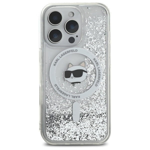 MagSafe tok Apple iPhone 16 Pro-hoz, Karl Lagerfeld, Liquid Glitter Choupette's Head, Átlátszó