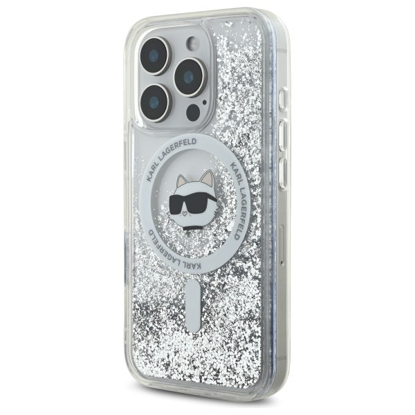 MagSafe tok Apple iPhone 16 Pro-hoz, Karl Lagerfeld, Liquid Glitter Choupette's Head, Átlátszó