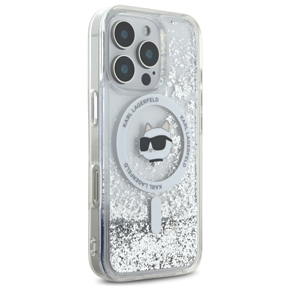 MagSafe tok Apple iPhone 16 Pro-hoz, Karl Lagerfeld, Liquid Glitter Choupette's Head, Átlátszó
