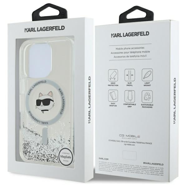 MagSafe tok Apple iPhone 16 Pro-hoz, Karl Lagerfeld, Liquid Glitter Choupette's Head, Átlátszó