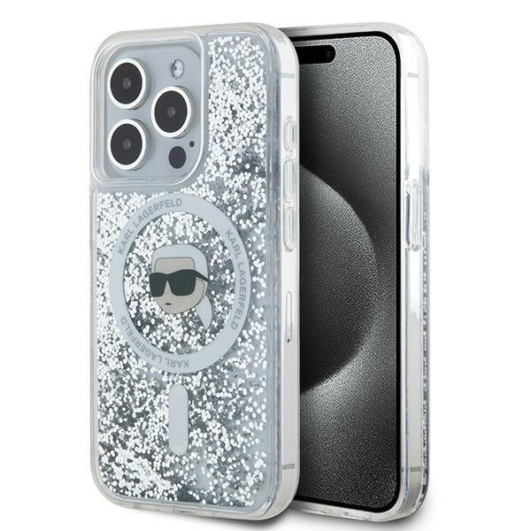 MagSafe tok Apple iPhone 16 Pro-hoz, Karl Lagerfeld, Liquid Glitter Karl's Head, Átlátszó