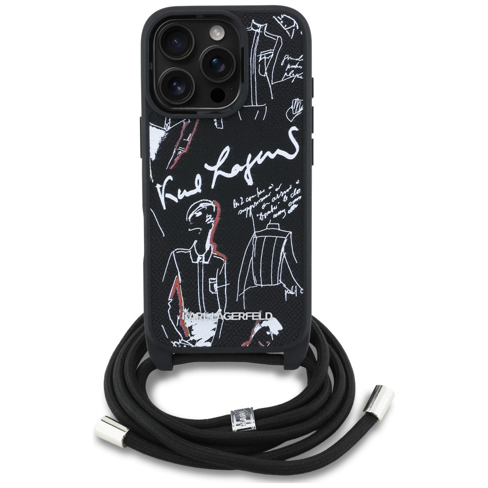 MagSafe Case for Apple iPhone 16 Pro, Karl Lagerfeld, Saffiano Crossbody, Black