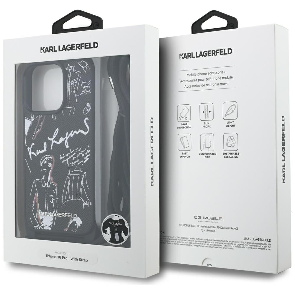 MagSafe Case for Apple iPhone 16 Pro, Karl Lagerfeld, Saffiano Crossbody, Black