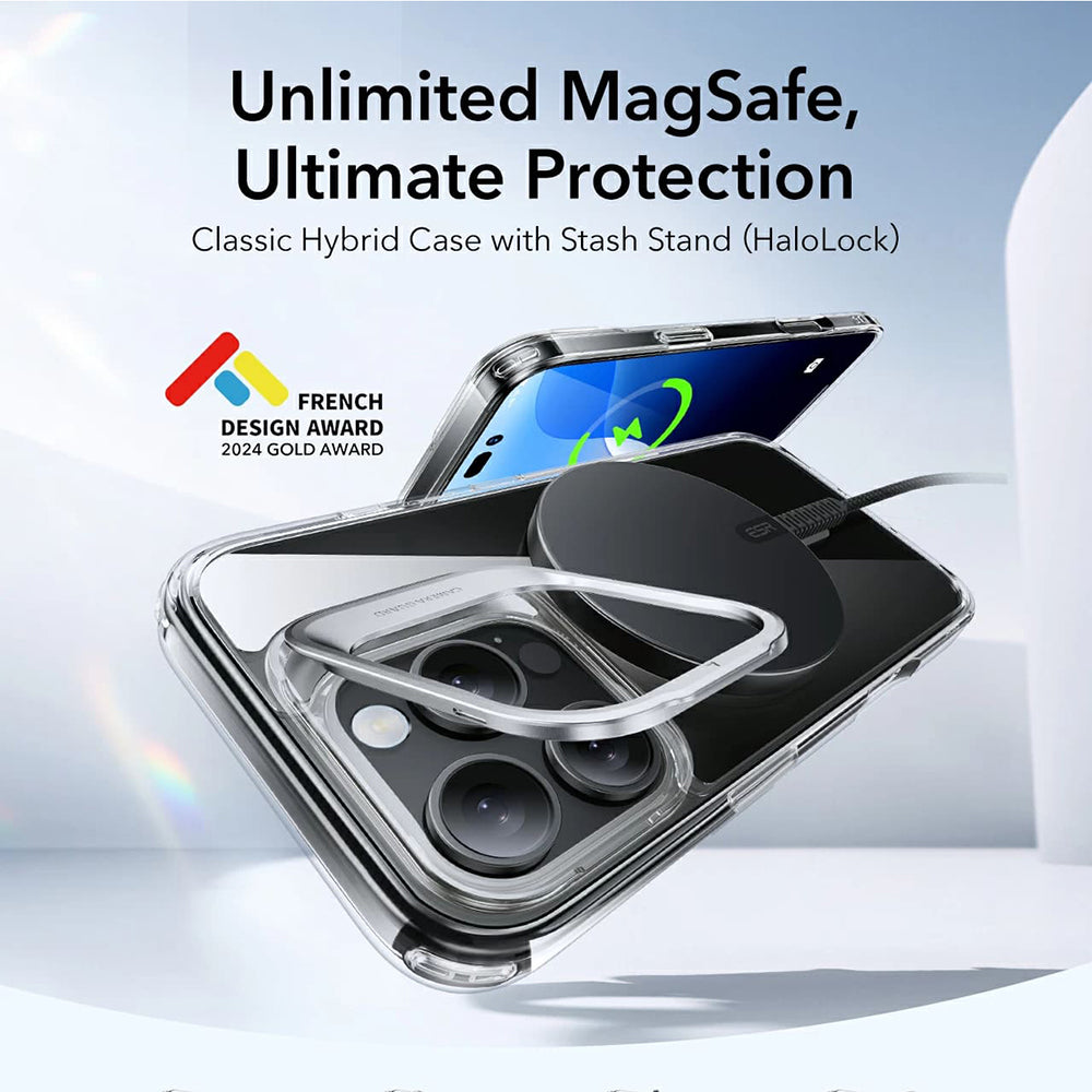 MagSafe tok Apple iPhone 16 Pro Max-hez, ESR, Classic Hybrid Kickstand, Szaténfekete
