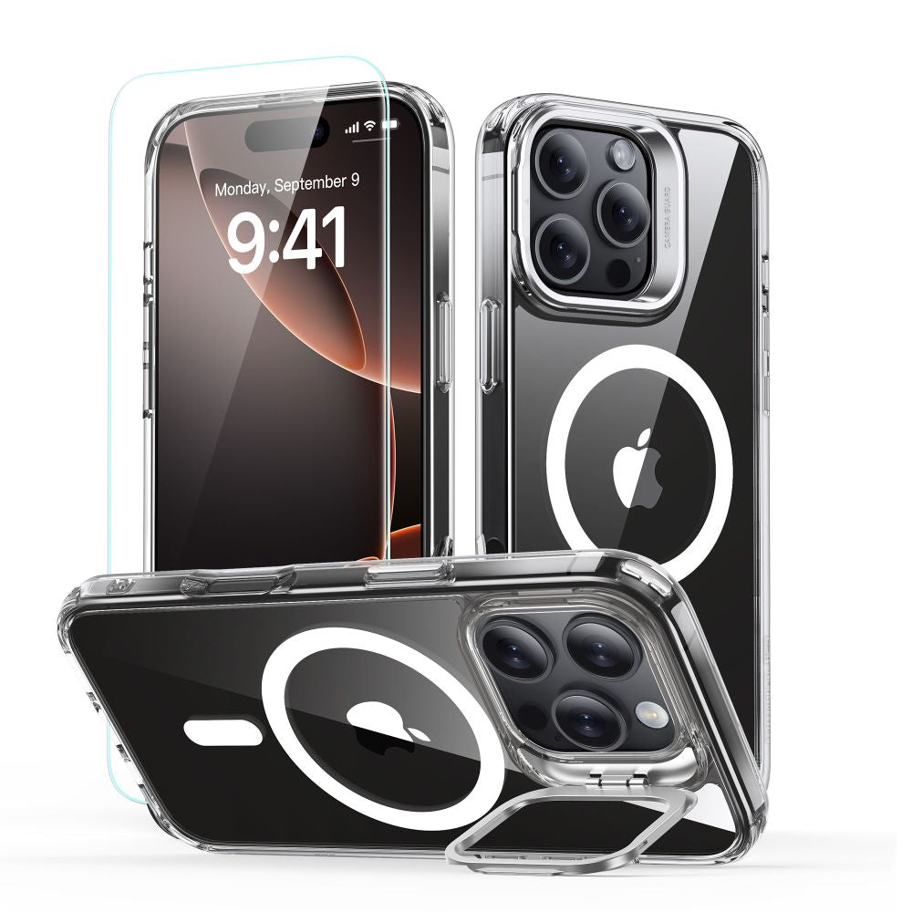 MagSafe tok Apple iPhone 16 Pro Max-hez, ESR, Classic Hybrid Kickstand képernyővédővel, Átlátszó