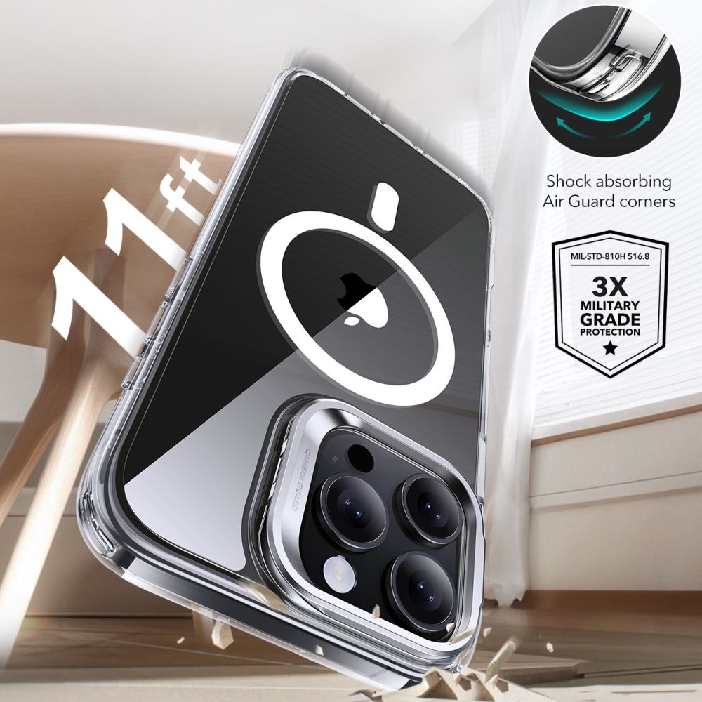 MagSafe tok Apple iPhone 16 Pro Max-hez, ESR, Classic Hybrid Kickstand képernyővédővel, Átlátszó