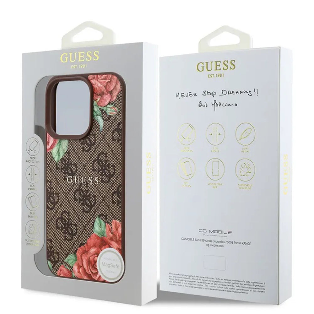 MagSafe tok Apple iPhone 16 Pro Max-hoz, Guess, 4G Flowers Print, Barna