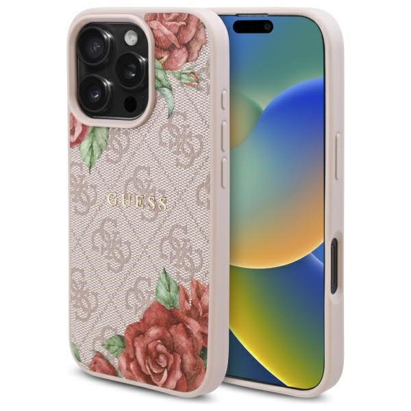 MagSafe tok Apple iPhone 16 Pro Max-hoz, Guess, 4G Flowers Print, Rózsaszín