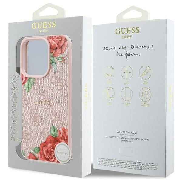 MagSafe tok Apple iPhone 16 Pro Max-hoz, Guess, 4G Flowers Print, Rózsaszín