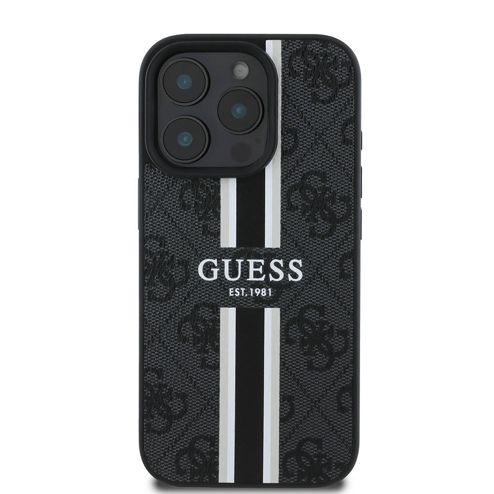 MagSafe tok Apple iPhone 16 Pro Max-hez, Guess, 4G Printed Stripes, Fekete