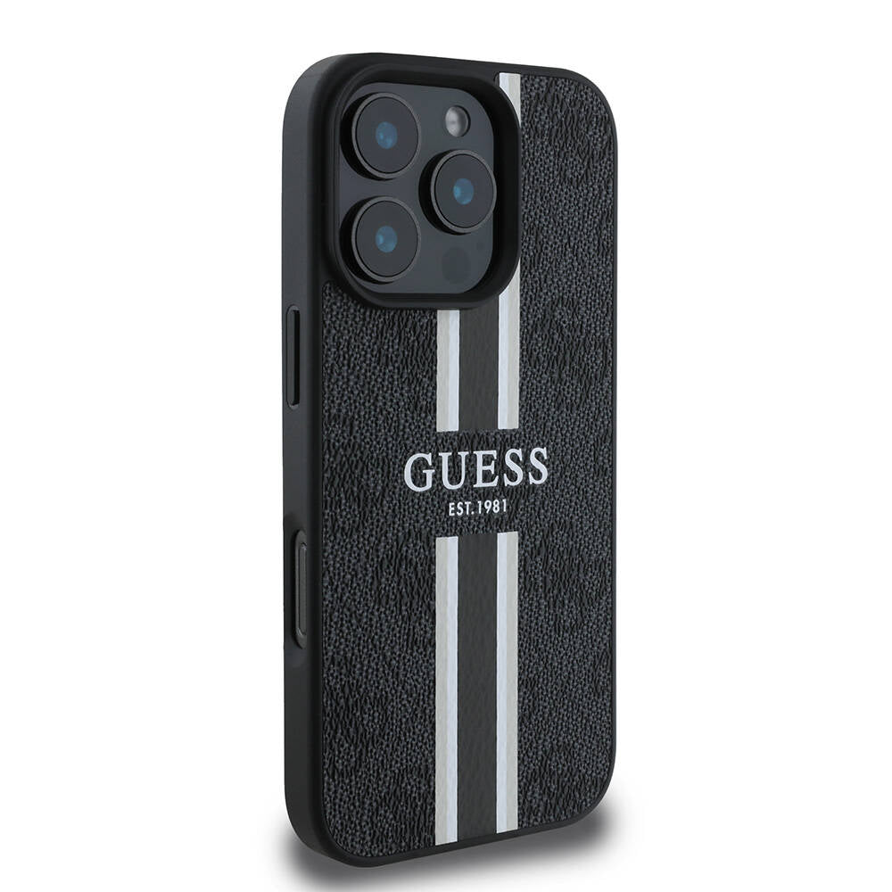 MagSafe tok Apple iPhone 16 Pro Max-hez, Guess, 4G Printed Stripes, Fekete