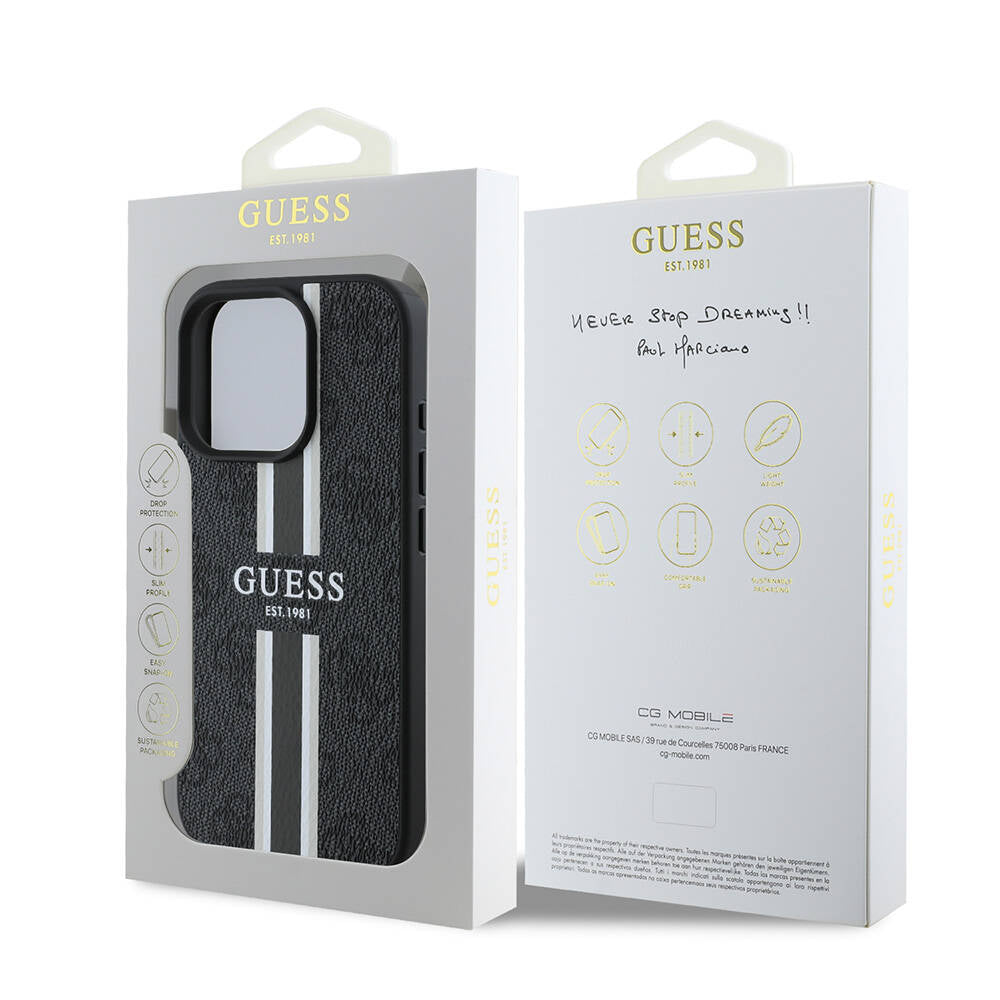 MagSafe tok Apple iPhone 16 Pro Max-hez, Guess, 4G Printed Stripes, Fekete