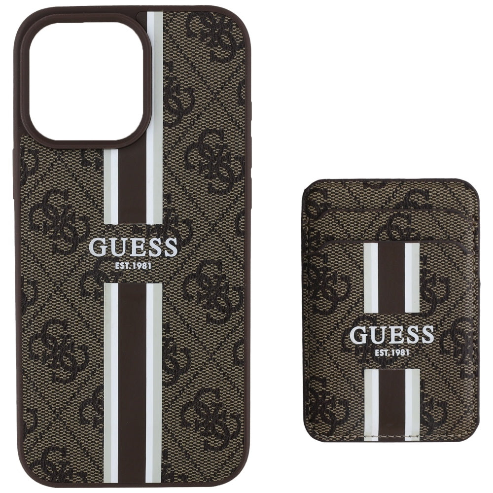 MagSafe Case for Apple iPhone 16 Pro Max, Guess, Cardslot 4G Stripes, Brown