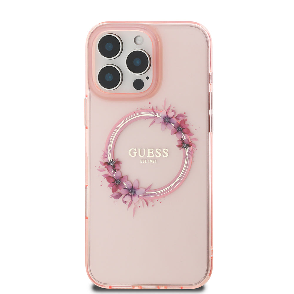 MagSafe tok Apple iPhone 16 Pro Max-hoz, Guess, IML Flowers Wreath, Rózsaszín