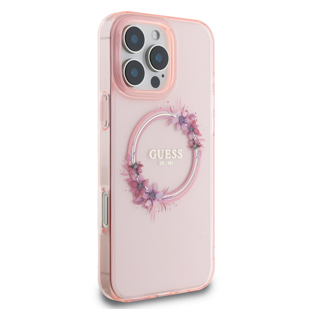 MagSafe tok Apple iPhone 16 Pro Max-hoz, Guess, IML Flowers Wreath, Rózsaszín