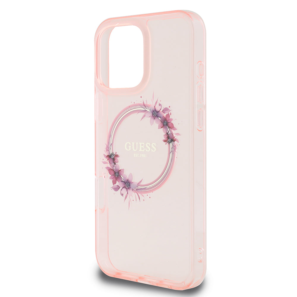 MagSafe tok Apple iPhone 16 Pro Max-hoz, Guess, IML Flowers Wreath, Rózsaszín