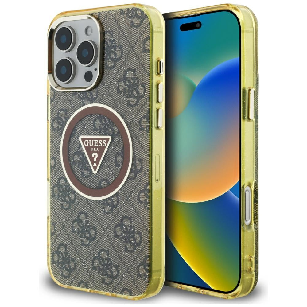 MagSafe tok Apple iPhone 16 Pro Max-hoz, Guess, IML Glitter 4G Circle Triangle, Barna
