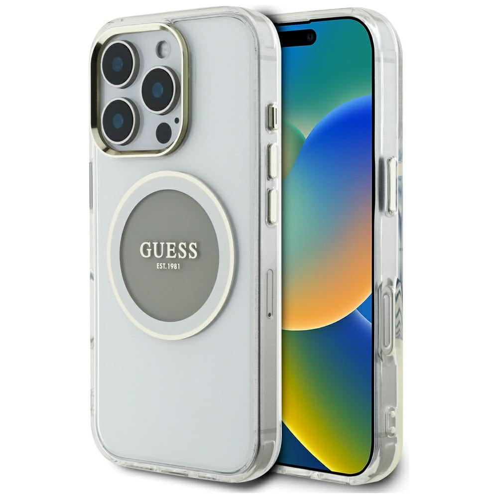 MagSafe tok Apple iPhone 16 Pro Max-hoz, Guess, IML Metal Colored Circle, Szürke