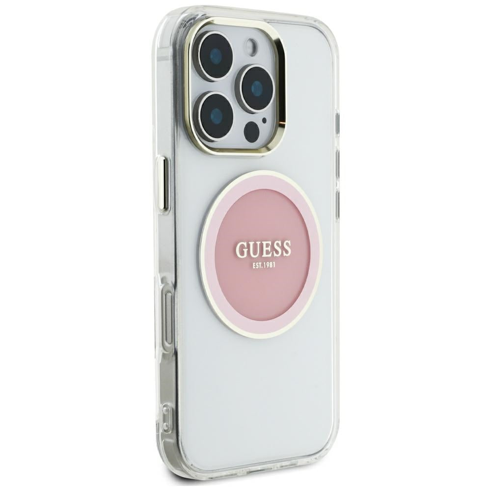MagSafe tok Apple iPhone 16 Pro Max-hoz, Guess, IML Metal Colored Circle, Rózsaszín