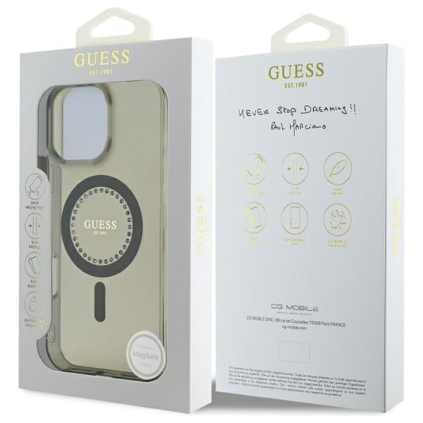 MagSafe Case for Apple iPhone 16 Pro Max, Guess, IML Rhinestone, Black