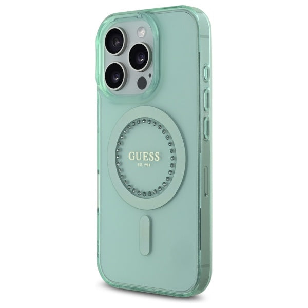 MagSafe tok Apple iPhone 16 Pro Max-hoz, Guess, IML Rhinestone, Zöld