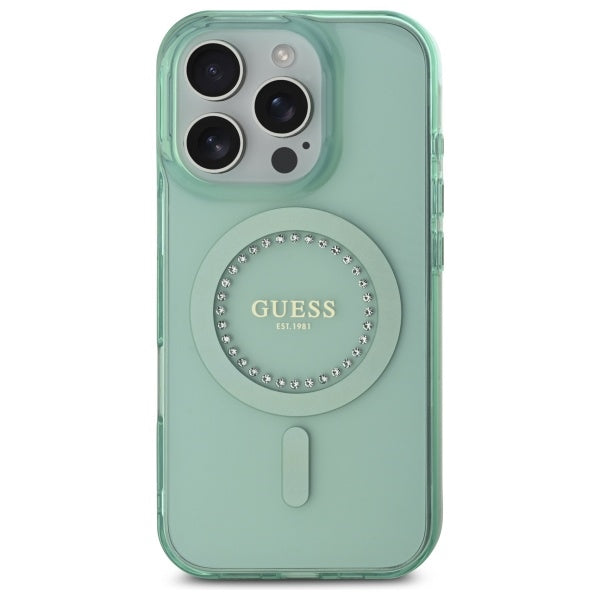 MagSafe tok Apple iPhone 16 Pro Max-hoz, Guess, IML Rhinestone, Zöld