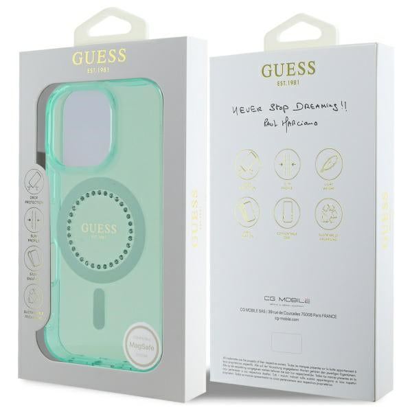 MagSafe tok Apple iPhone 16 Pro Max-hoz, Guess, IML Rhinestone, Zöld