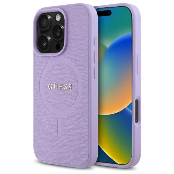 MagSafe Case for Apple iPhone 16 Pro Max, Guess, Saffiano, Purple