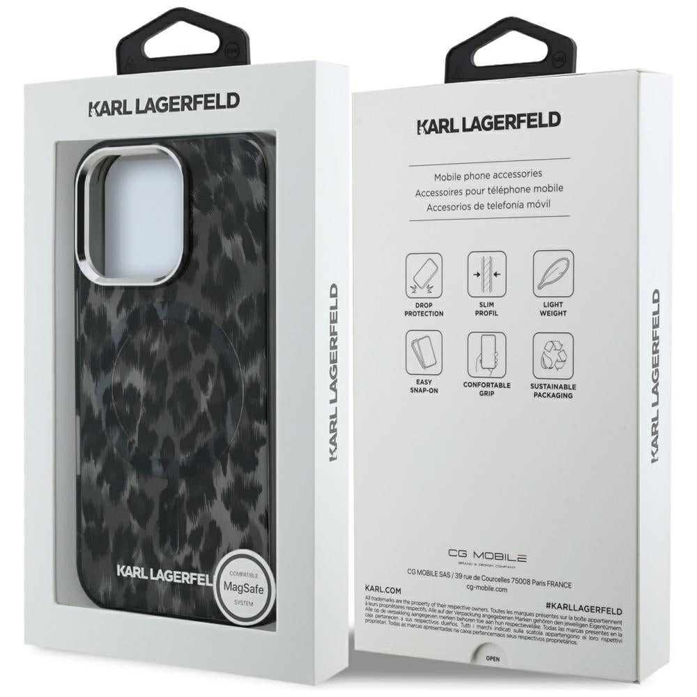 MagSafe tok Apple iPhone 16 Pro Max-hez, Karl Lagerfeld, IML Leopard minta, Fekete